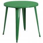 Commercial Grade 30" Round Green Metal Indoor-Outdoor Table Set with 2 Cafe Chairs