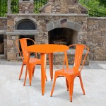 Commercial Grade 30" Round Orange Metal Indoor-Outdoor Table Set with 2 Cafe Chairs