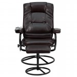 Massaging Multi-Position Recliner and Ottoman with Metal Bases in Brown LeatherSoft