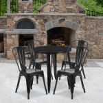 Commercial Grade 30" Round Black Metal Indoor-Outdoor Table Set with 4 Cafe Chairs