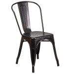 Commercial Grade 30" Round Black-Antique Gold Metal Indoor-Outdoor Table Set with 4 Cafe Chairs