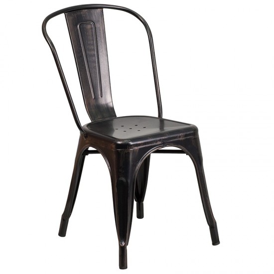 Commercial Grade 30" Round Black-Antique Gold Metal Indoor-Outdoor Table Set with 4 Cafe Chairs