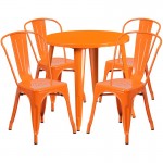 Commercial Grade 30" Round Orange Metal Indoor-Outdoor Table Set with 4 Cafe Chairs