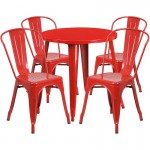 Commercial Grade 30" Round Red Metal Indoor-Outdoor Table Set with 4 Cafe Chairs