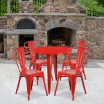 Commercial Grade 30" Round Red Metal Indoor-Outdoor Table Set with 4 Cafe Chairs