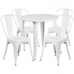 Commercial Grade 30" Round White Metal Indoor-Outdoor Table Set with 4 Cafe Chairs