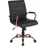 Mid-Back Black LeatherSoft Executive Swivel Office Chair with Rose Gold Frame and Arms