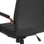 Mid-Back Black LeatherSoft Executive Swivel Office Chair with Rose Gold Frame and Arms