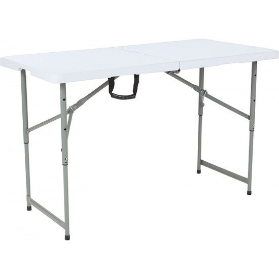 4-Foot Height Adjustable Bi-Fold Granite White Plastic Folding Table