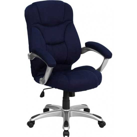 High Back Navy Blue Microfiber Contemporary Executive Swivel Ergonomic Office Chair with Arms