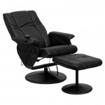 Massaging Heat Controlled Adjustable Recliner and Ottoman with Wrapped Base in Black LeatherSoft