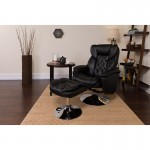 Transitional Multi-Position Recliner and Ottoman with Chrome Base in Black LeatherSoft