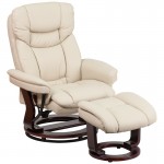 Recliner Chair with Ottoman | Beige LeatherSoft Swivel Recliner Chair with Ottoman Footrest