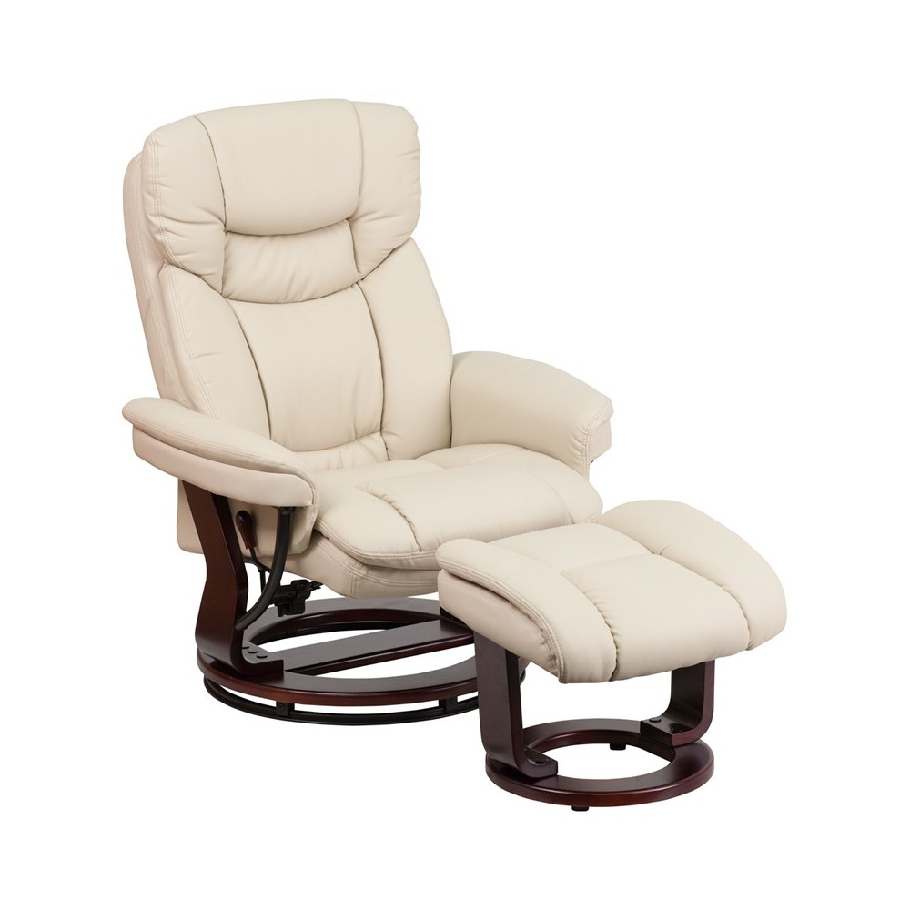 Recliner Chair with Ottoman | Beige LeatherSoft Swivel Recliner Chair with Ottoman Footrest