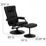 Contemporary Multi-Position Recliner and Ottoman with Wrapped Base in Black LeatherSoft