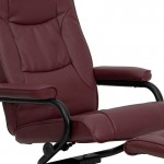 Contemporary Multi-Position Recliner and Ottoman with Wrapped Base in Burgundy LeatherSoft