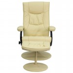 Contemporary Multi-Position Recliner and Ottoman with Wrapped Base in Cream LeatherSoft