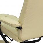Contemporary Multi-Position Recliner and Ottoman with Wrapped Base in Cream LeatherSoft
