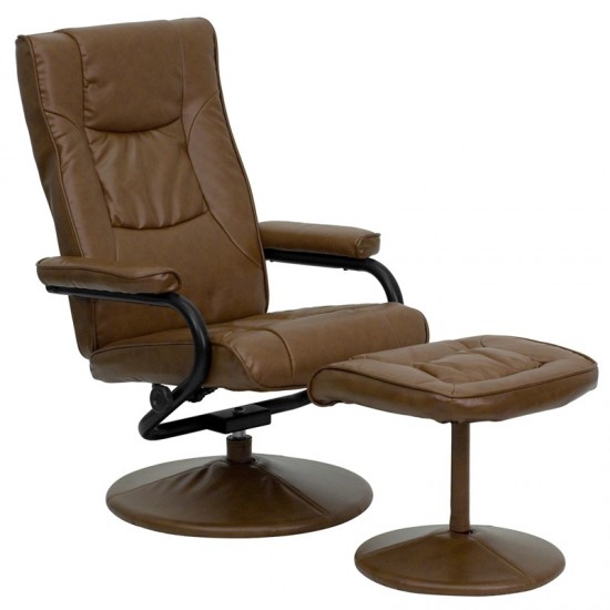 Contemporary Multi-Position Recliner and Ottoman with Wrapped Base in Palimino LeatherSoft