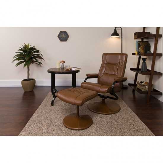 Contemporary Multi-Position Recliner and Ottoman with Wrapped Base in Palimino LeatherSoft