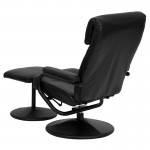 Contemporary Multi-Position Headrest Recliner and Ottoman with Wrapped Base in Black LeatherSoft