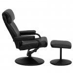 Contemporary Multi-Position Headrest Recliner and Ottoman with Wrapped Base in Black LeatherSoft