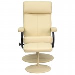 Contemporary Multi-Position Headrest Recliner and Ottoman with Wrapped Base in Cream LeatherSoft