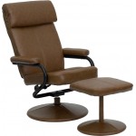 Contemporary Multi-Position Headrest Recliner and Ottoman with Wrapped Base in Palimino LeatherSoft