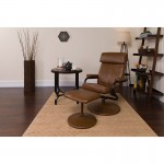 Contemporary Multi-Position Headrest Recliner and Ottoman with Wrapped Base in Palimino LeatherSoft