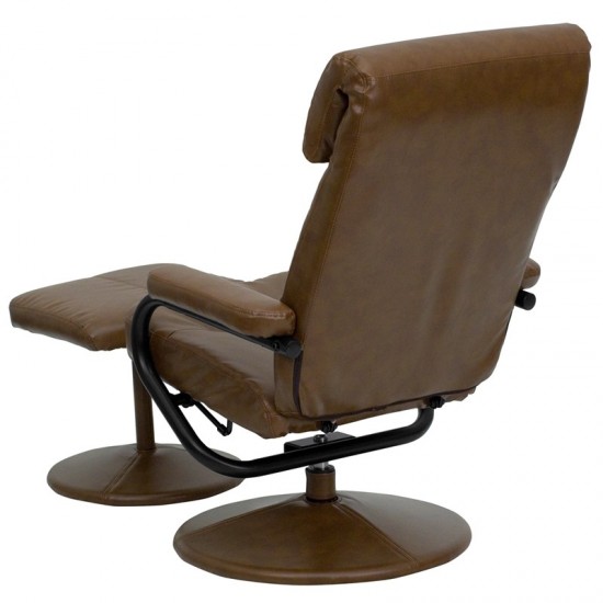 Contemporary Multi-Position Headrest Recliner and Ottoman with Wrapped Base in Palimino LeatherSoft