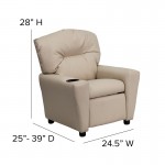 Contemporary Beige Vinyl Kids Recliner with Cup Holder