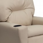 Contemporary Beige Vinyl Kids Recliner with Cup Holder