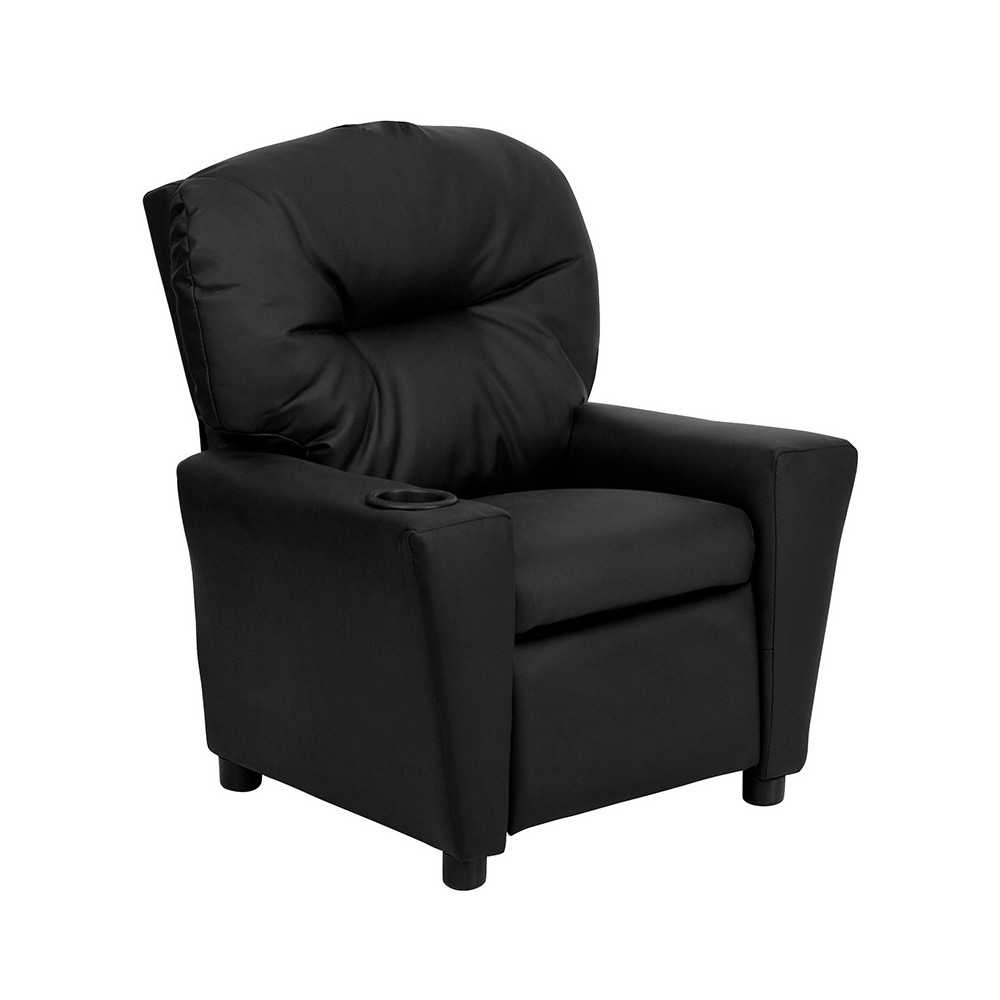 Contemporary Black LeatherSoft Kids Recliner with Cup Holder