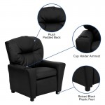 Contemporary Black LeatherSoft Kids Recliner with Cup Holder