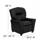 Contemporary Black LeatherSoft Kids Recliner with Cup Holder