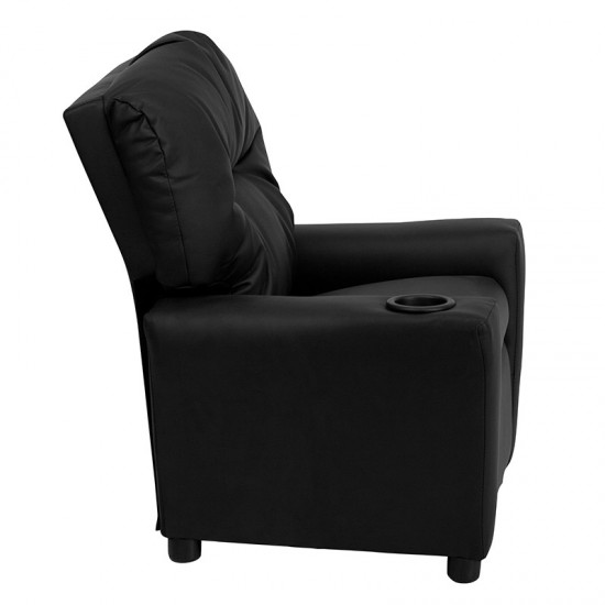 Contemporary Black LeatherSoft Kids Recliner with Cup Holder