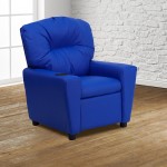 Contemporary Blue Vinyl Kids Recliner with Cup Holder