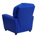 Contemporary Blue Vinyl Kids Recliner with Cup Holder