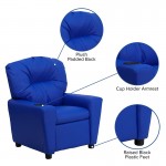 Contemporary Blue Vinyl Kids Recliner with Cup Holder