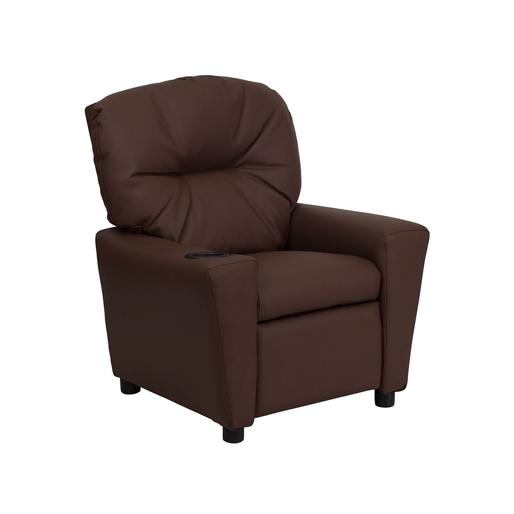 Contemporary Brown LeatherSoft Kids Recliner with Cup Holder