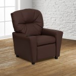 Contemporary Brown LeatherSoft Kids Recliner with Cup Holder