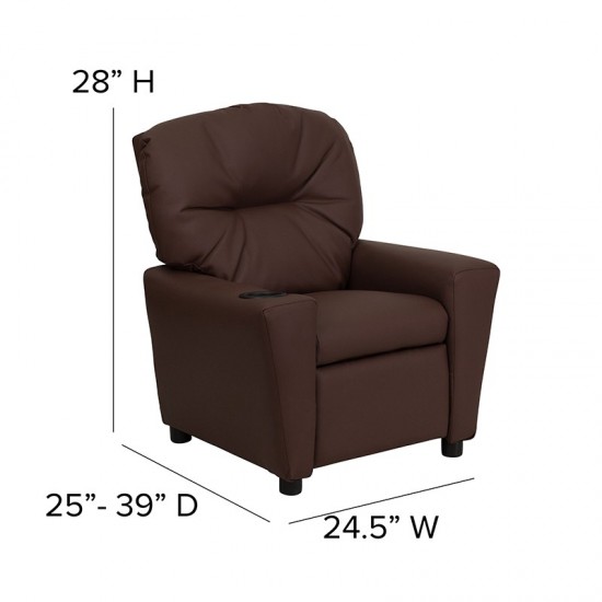 Contemporary Brown LeatherSoft Kids Recliner with Cup Holder