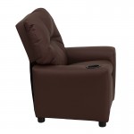 Contemporary Brown LeatherSoft Kids Recliner with Cup Holder