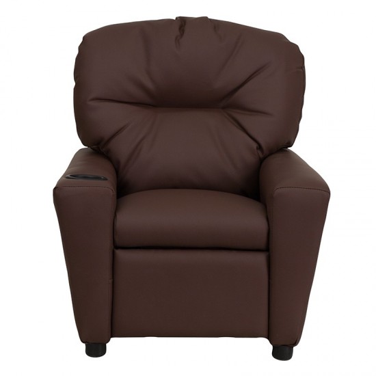 Contemporary Brown LeatherSoft Kids Recliner with Cup Holder