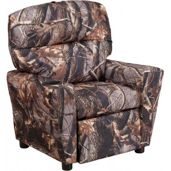 Contemporary Camouflaged Fabric Kids Recliner with Cup Holder