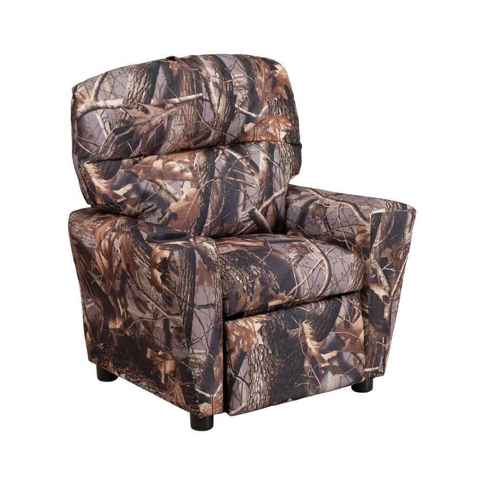 Contemporary Camouflaged Fabric Kids Recliner with Cup Holder