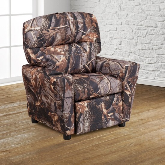 Contemporary Camouflaged Fabric Kids Recliner with Cup Holder