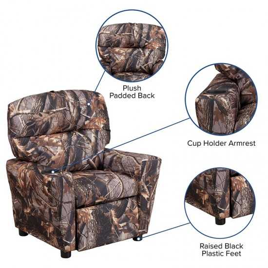 Contemporary Camouflaged Fabric Kids Recliner with Cup Holder