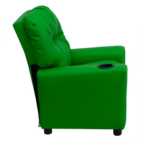 Contemporary Green Vinyl Kids Recliner with Cup Holder