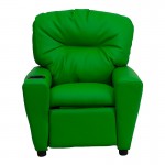 Contemporary Green Vinyl Kids Recliner with Cup Holder